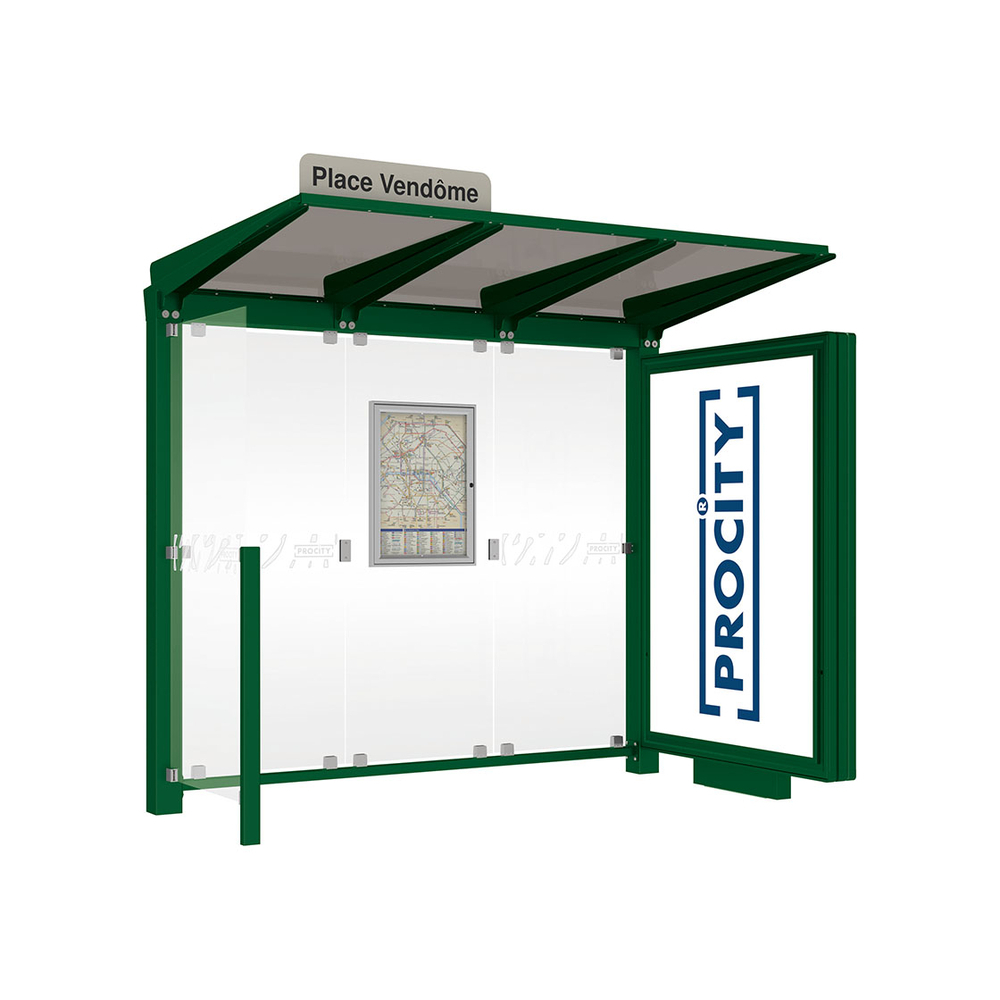 Station bus Venise RAL6005 - 2500 mm - un caisson lumineux et un bardage latéral - PROCITY - 529653.6005