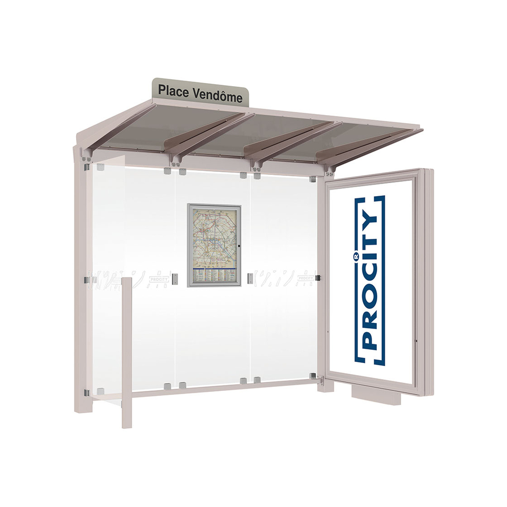 Station bus Venise RAL7044 - 2500 mm - un caisson lumineux et un bardage latéral - PROCITY - 529653.7044