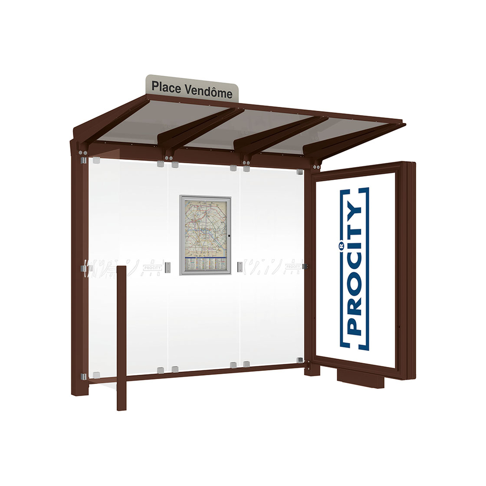 Station bus Venise RAL8017 - 2500 mm - un caisson lumineux et un bardage latéral - PROCITY - 529653.8017