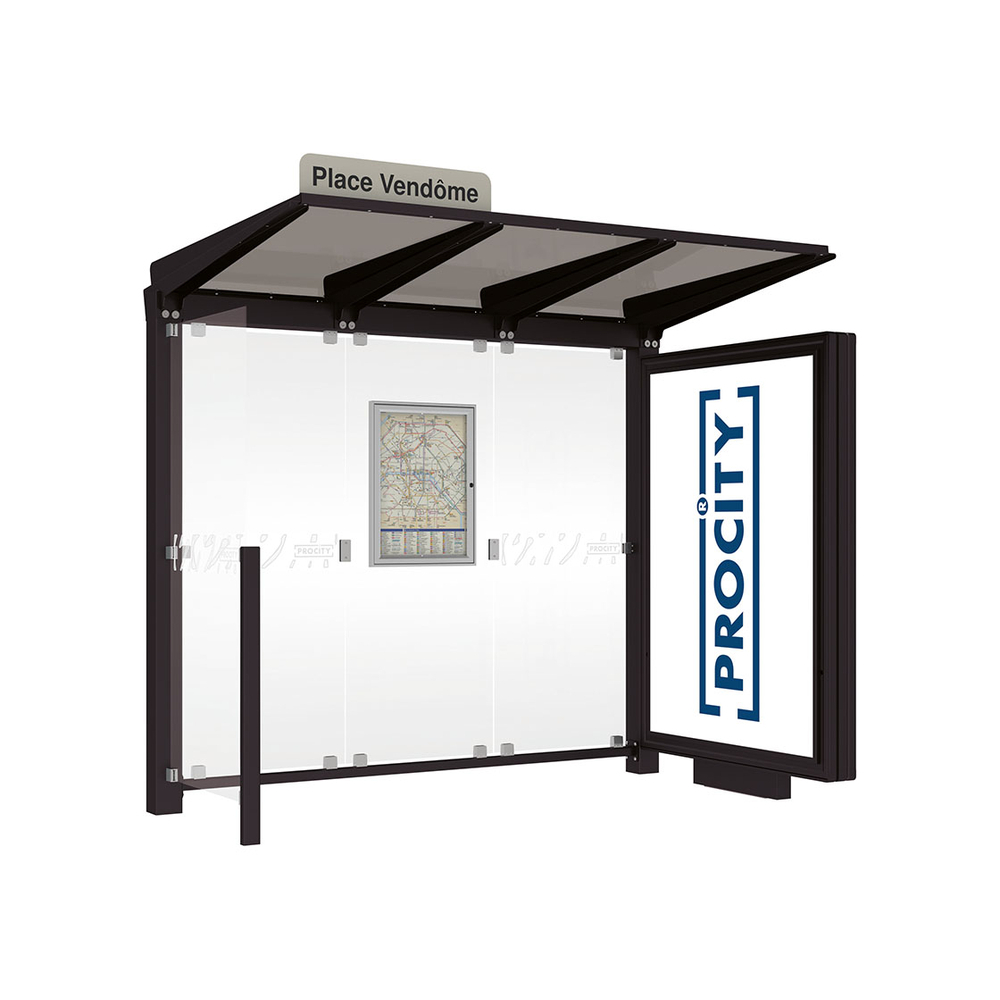 Station bus Venise RAL9005 - 2500 mm - un caisson lumineux et un bardage latéral - PROCITY - 529653.9005