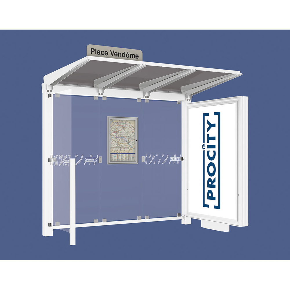 Station bus Venise RAL9010 - 2500 mm - un caisson lumineux et un bardage latéral - PROCITY - 529653.9010