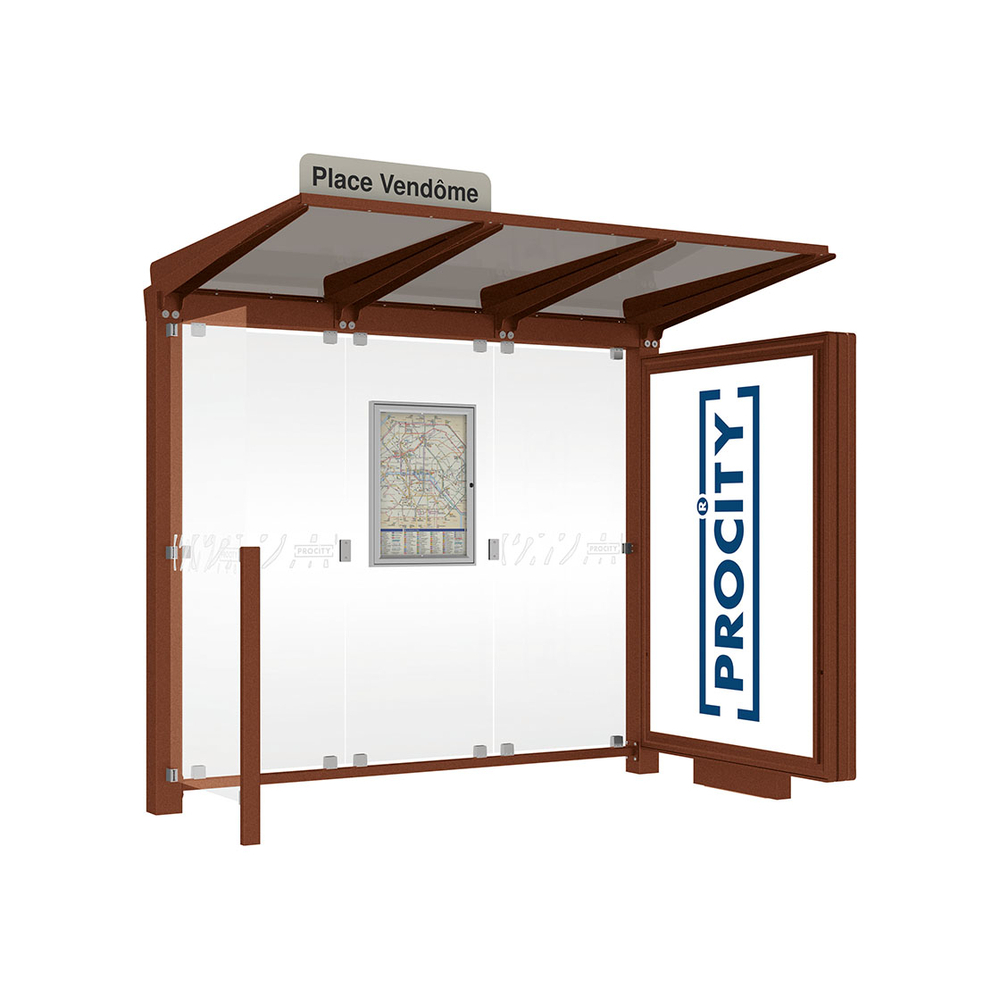 Station bus Venise Aspect Corten - 2500 mm - un caisson lumineux et un bardage latéral - PROCITY - 529653.S025