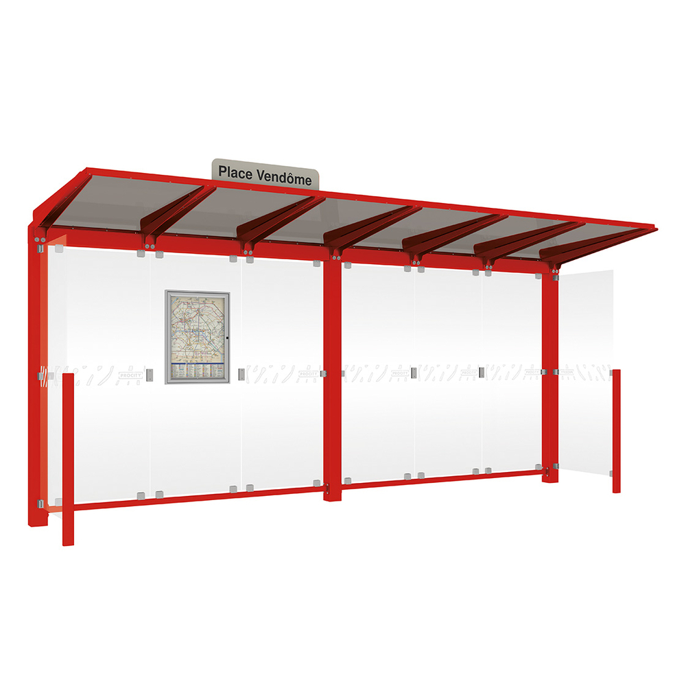 Station bus Venise RAL3020 - 5000 mm - deux bardages latéraux version LED - PROCITY - 529661L.3020