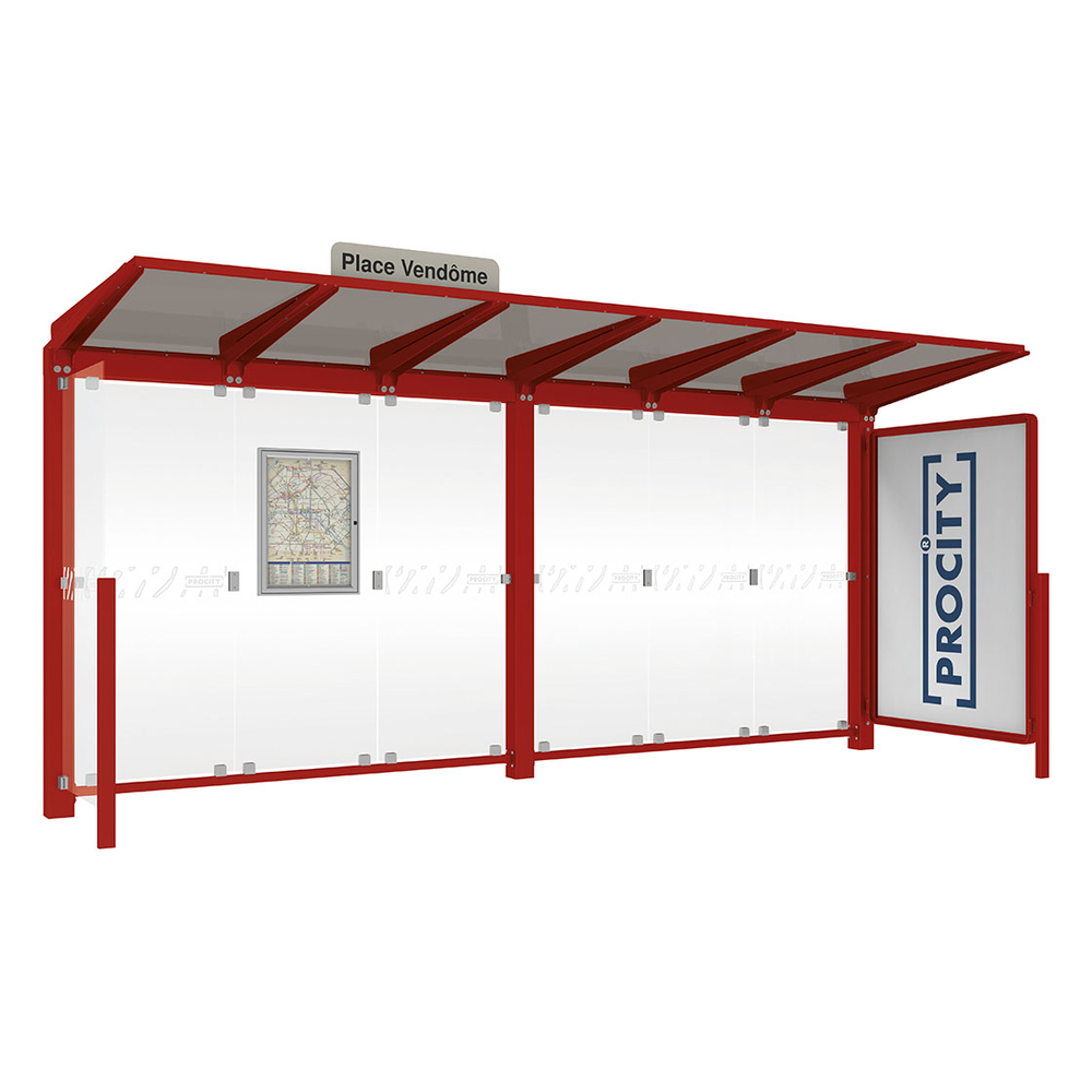 Station bus Venise RAL3004 - 5000 mm - une vitrine 2000mm et un bardage latéral - PROCITY - 529662.3004