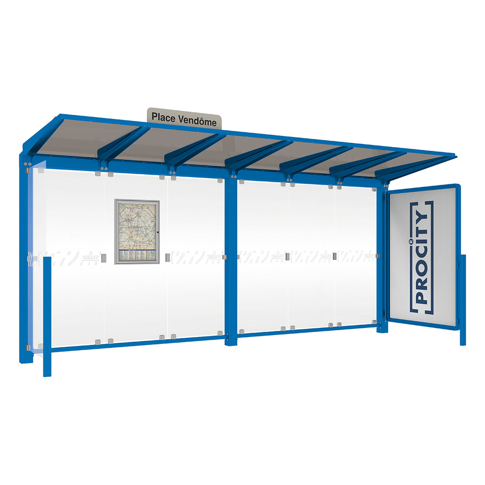 Station bus Venise RAL5010 - 5000 mm - une vitrine 2000mm et un bardage latéral - PROCITY - 529662.5010