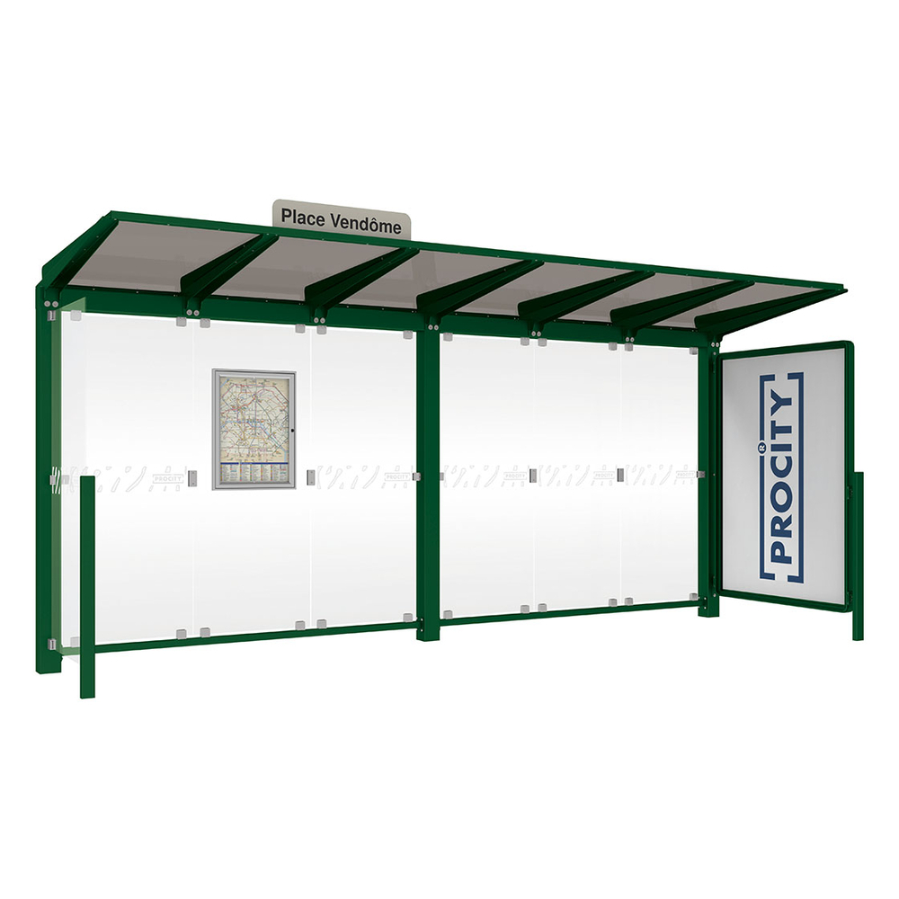 Station bus Venise RAL6005 - 5000 mm - une vitrine 2000mm et un bardage latéral - PROCITY - 529662.6005