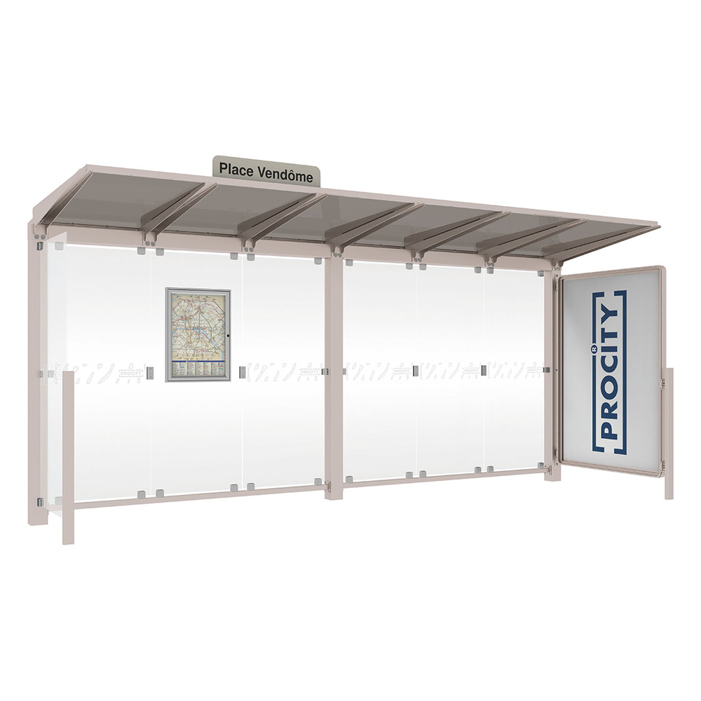 Station bus Venise RAL7044 - 5000 mm - une vitrine 2000mm et un bardage latéral - PROCITY - 529662.7044