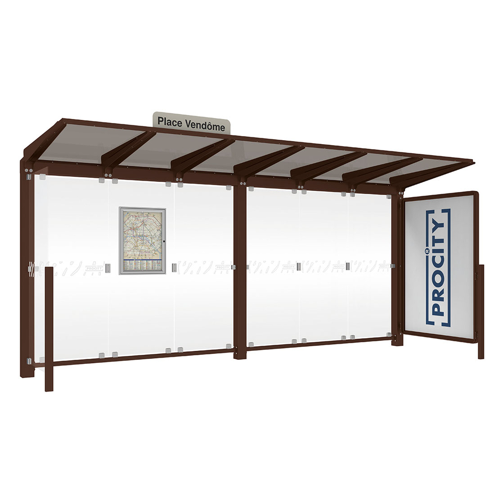 Station bus Venise RAL8017 - 5000 mm - une vitrine 2000mm et un bardage latéral - PROCITY - 529662.8017