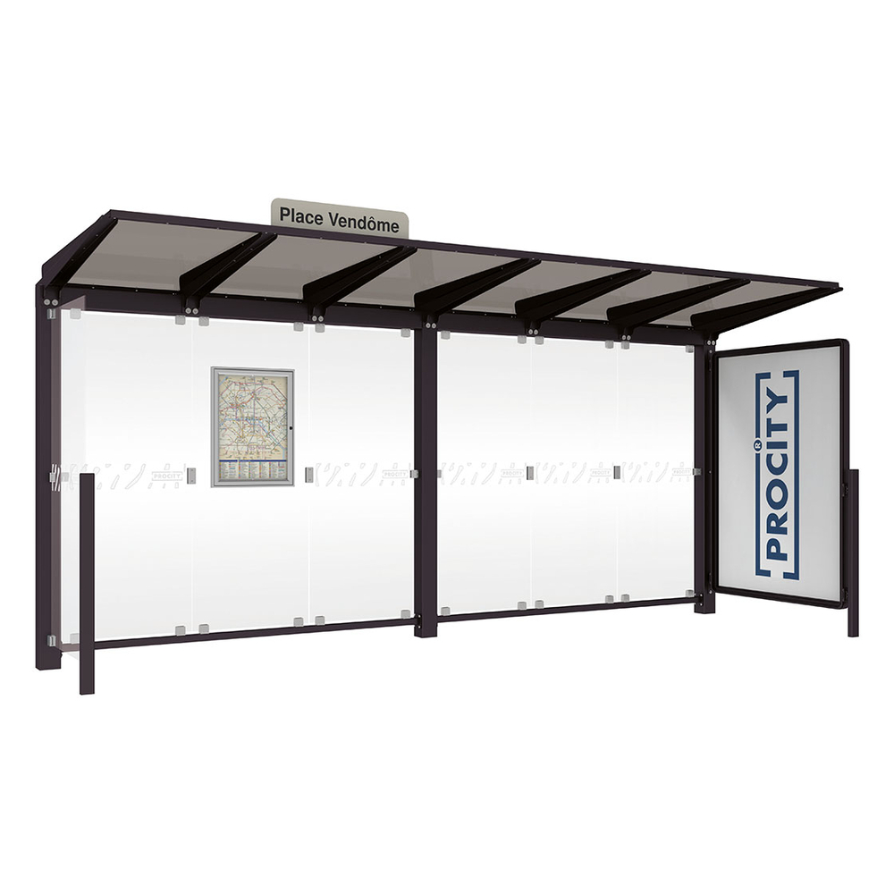 Station bus Venise RAL9005 - 5000 mm - une vitrine 2000mm et un bardage latéral - PROCITY - 529662.9005