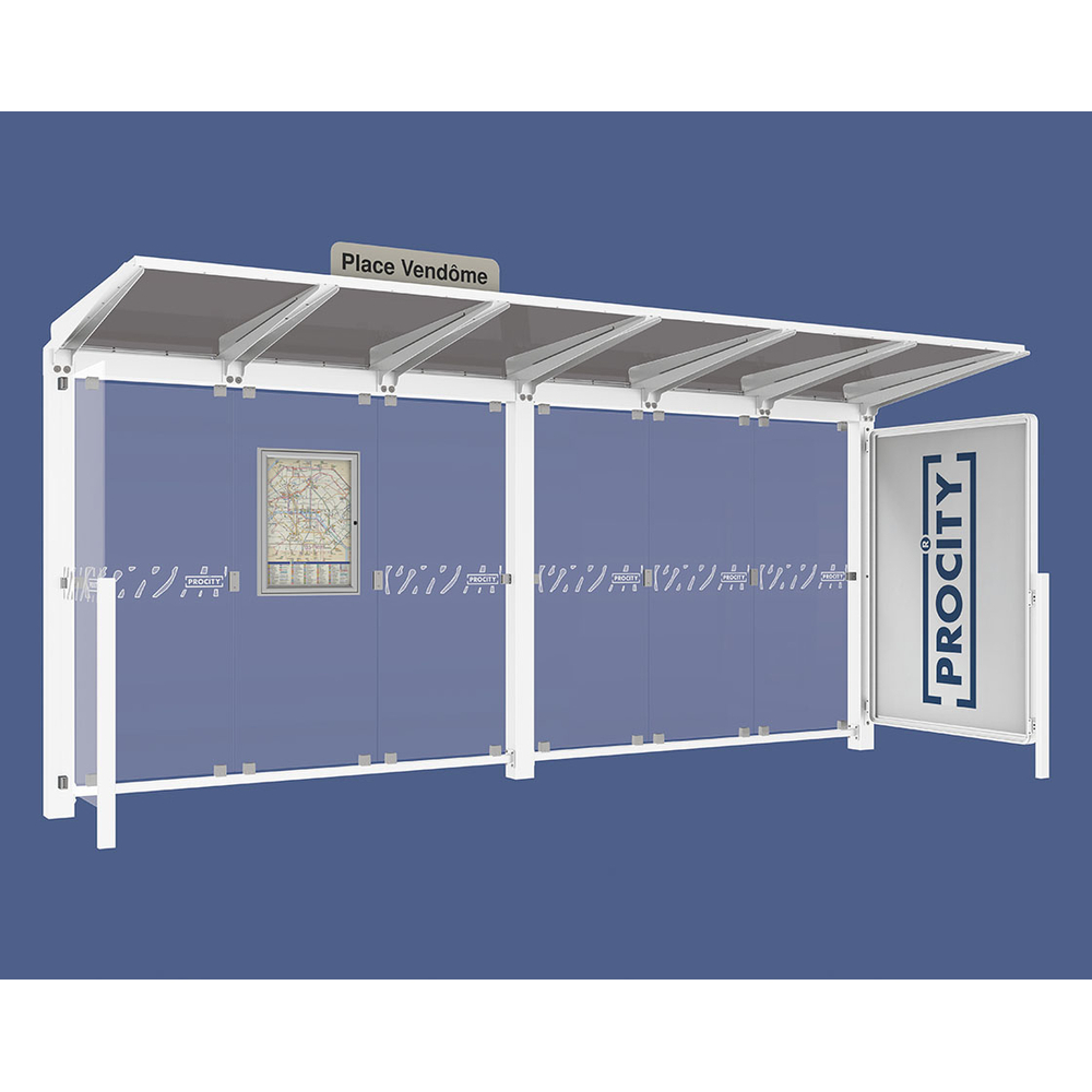 Station bus Venise RAL9010 - 5000 mm - une vitrine 2000mm et un bardage latéral - PROCITY - 529662.9010