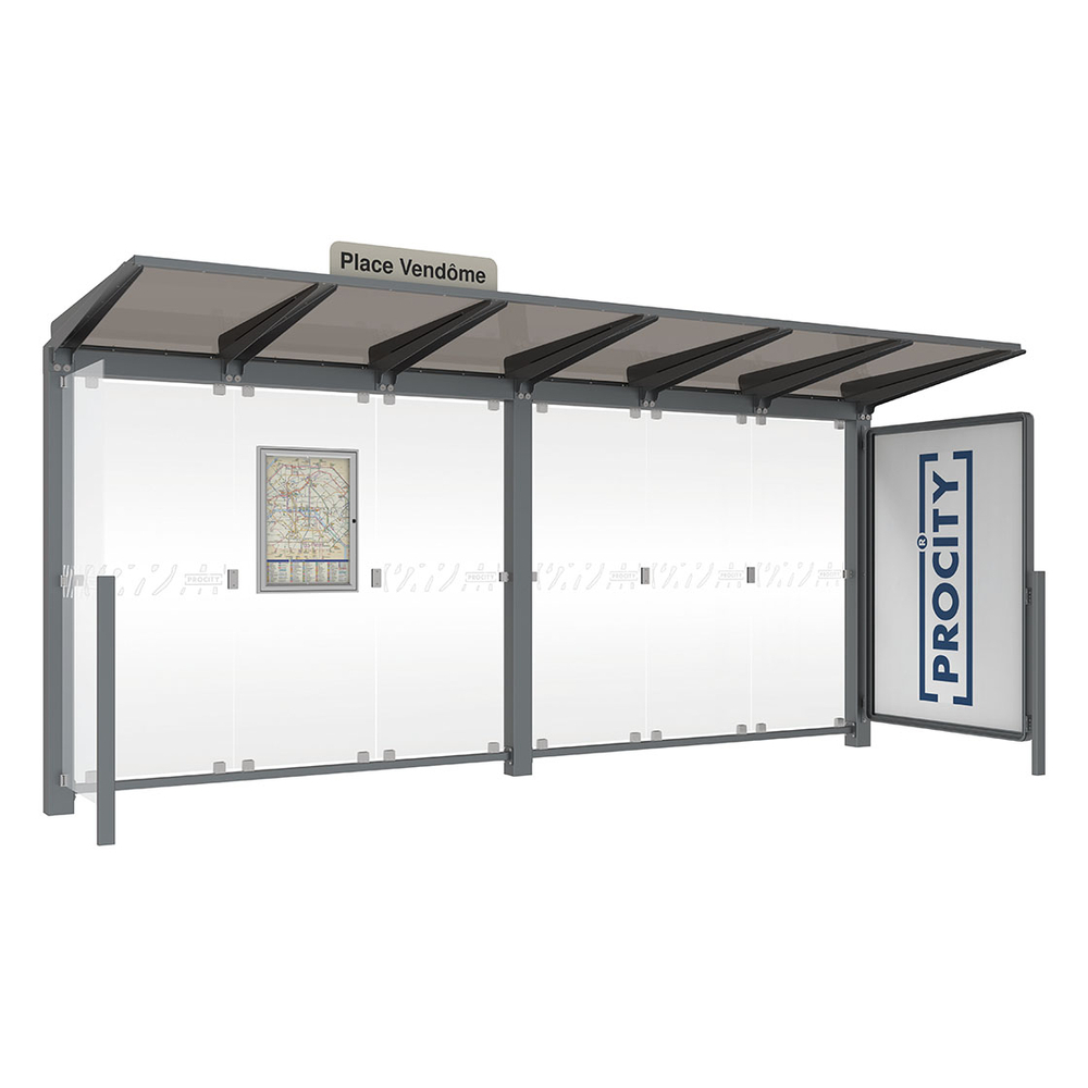 Station bus Venise RAL6005 - 5000 mm - une vitrine 2000mm et un bardage latéral version LED - PROCITY - 529662L.6005