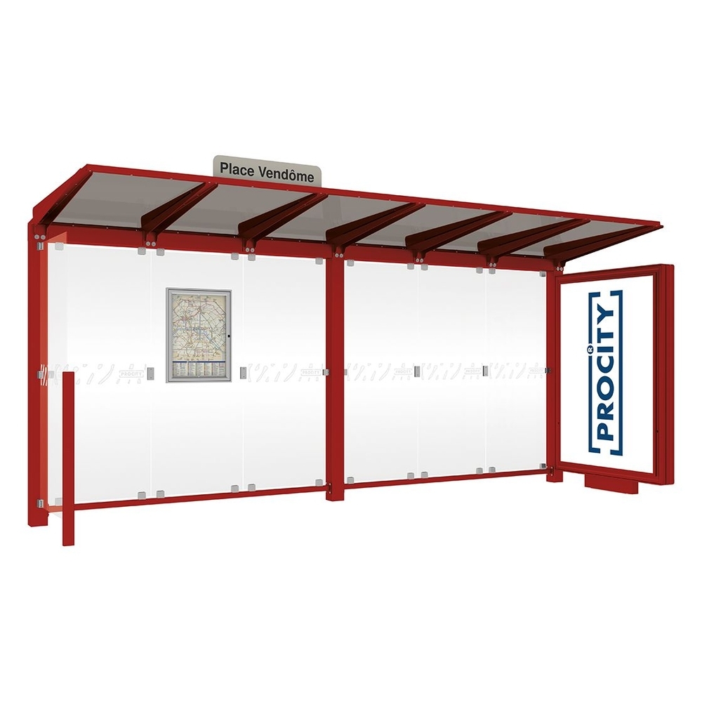 Station bus Venise RAL3004 - 5000 mm - un caisson d'affichage lumineux version LED - PROCITY - 529663L.3004