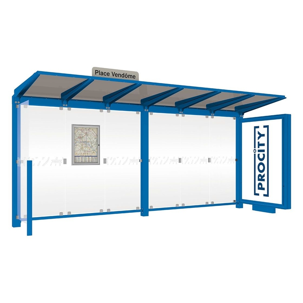 Station bus Venise RAL5010 - 5000 mm - un caisson d'affichage lumineux version LED - PROCITY - 529663L.5010