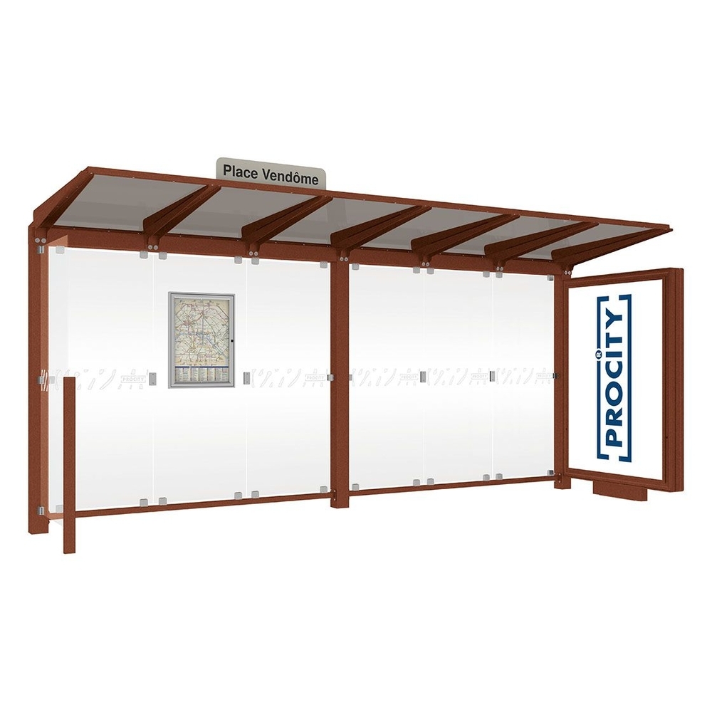 Station bus Venise Aspect Corten - 5000 mm - un caisson d'affichage lumineux version LED - PROCITY - 529663L.S025