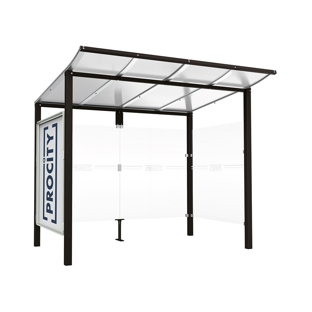 Station bus Modulo RAL9005 - 2500 mm - Vitrine et un bardage latéral - Scellement direct - PROCITY - 529672.9005