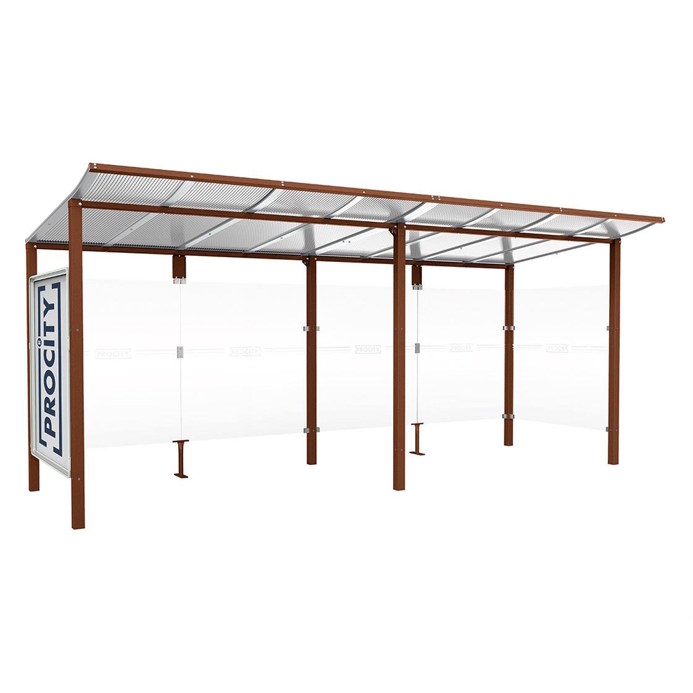 Station bus Modulo Aspect Corten - 5000 mm - Vitrine et un bardage latéral - Scellement direct - PROCITY - 529673.S025