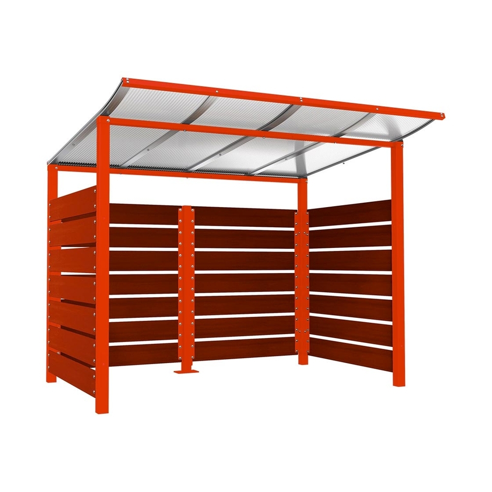 Abri conteneurs Modulo RAL3020 - Stratifié acajou - Scellement direct - Larg 2500mm Prof 2000mm - PROCITY - 529780.3020.ACAJ