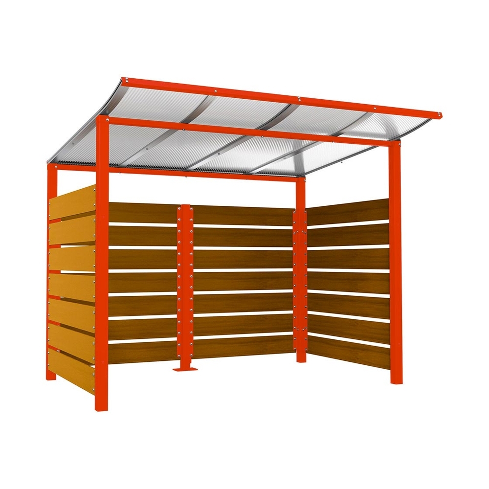 Abri conteneurs Modulo RAL3020 - Stratifié chêne clair - Scellement direct - Larg 2500mm Prof 2000mm - PROCITY - 529780.3020.CHEC