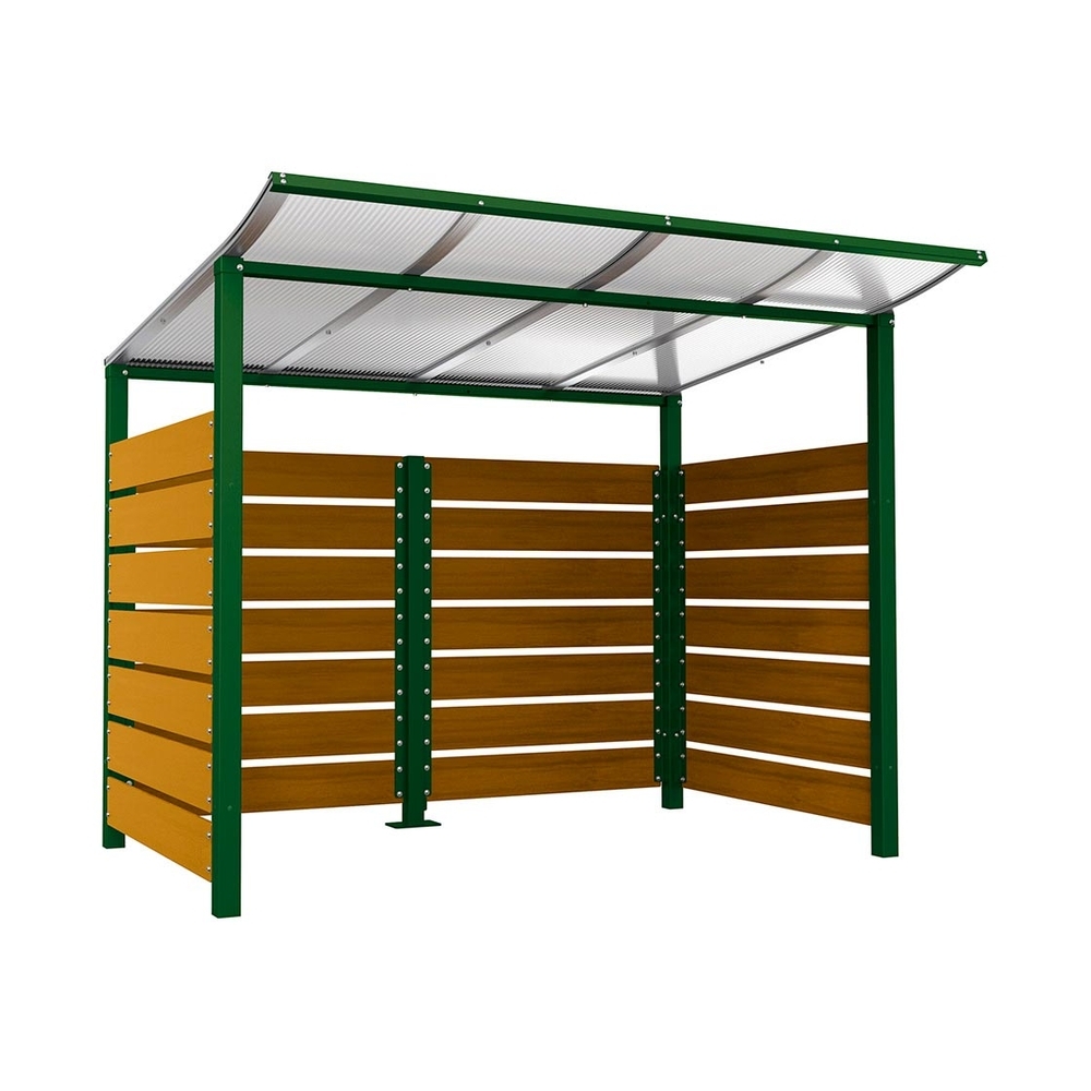 Abri conteneurs Modulo RAL6005 - Stratifié chêne clair - Scellement direct - Larg 2500mm Prof 2000mm - PROCITY - 529780.6005.CHEC