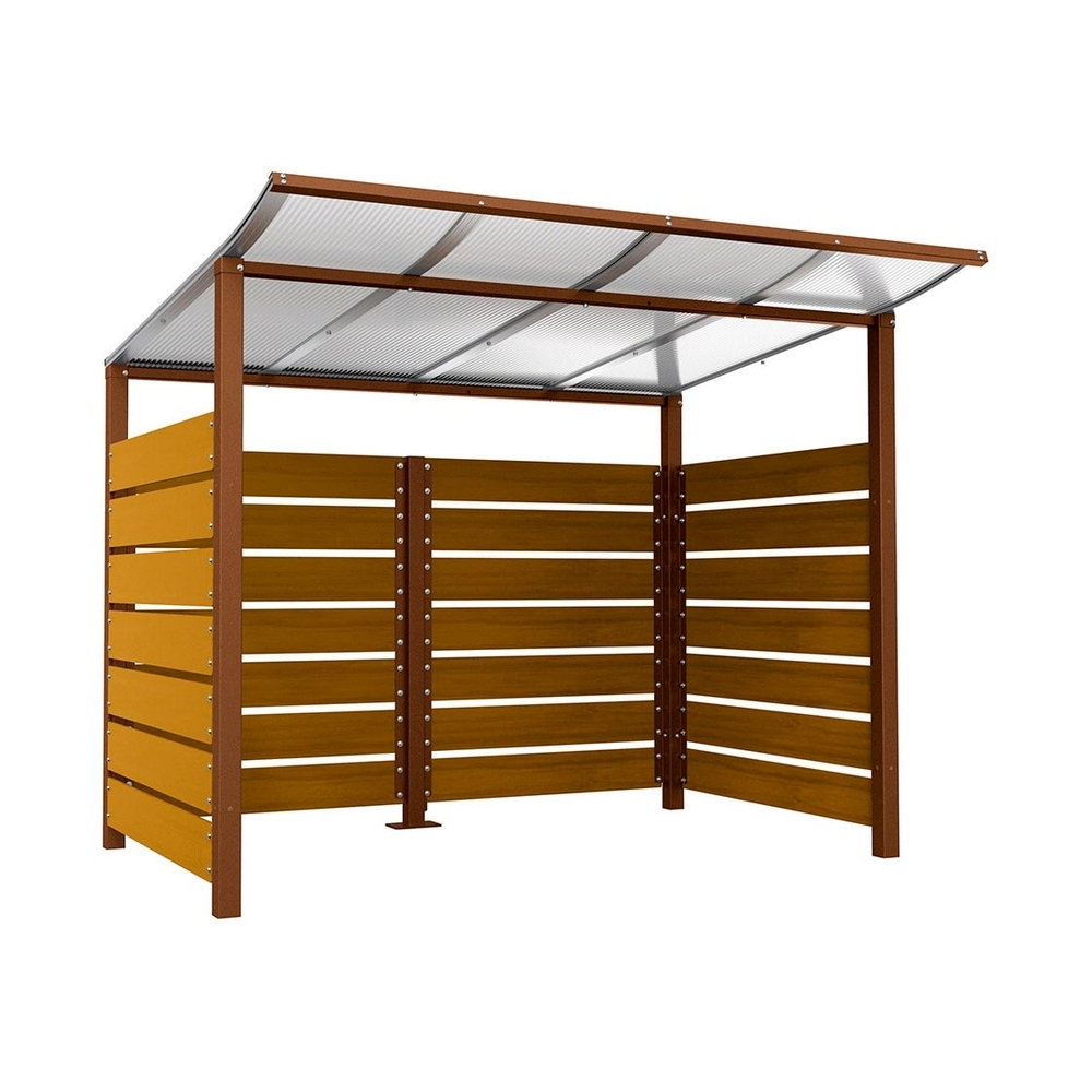 Abri conteneurs Modulo Aspect Corten - Stratifié chêne clair - Scellement direct - Larg 2500mm Prof 2000mm - PROCITY - 529780.S025.CHEC