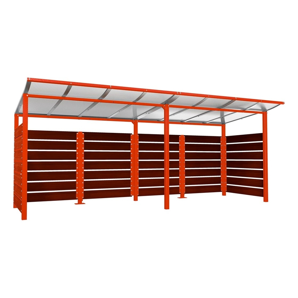 Abri conteneurs Modulo RAL3020 - Stratifié acajou - Scellement direct - Larg 5000mm Prof 2000mm - PROCITY - 529781.3020.ACAJ