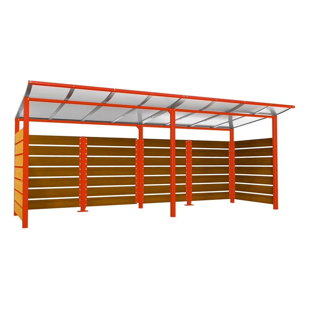 Abri conteneurs Modulo RAL3020 - Stratifié chêne clair - Scellement direct - Larg 5000mm Prof 2000mm - PROCITY - 529781.3020.CHEC