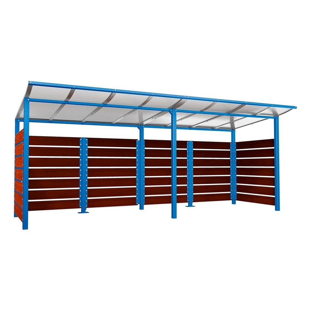 Abri conteneurs Modulo RAL5010 - Stratifié acajou - Scellement direct - Larg 5000mm Prof 2000mm - PROCITY - 529781.5010.ACAJ