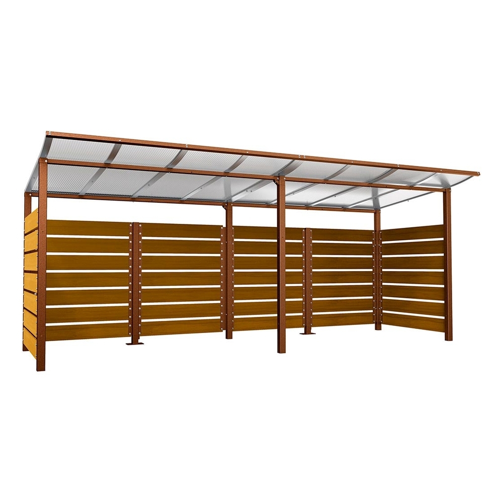 Abri conteneurs Modulo Aspect Corten - Stratifié chêne clair - Scellement direct - Larg 5000mm Prof 2000mm - PROCITY - 529781.S025.CHEC