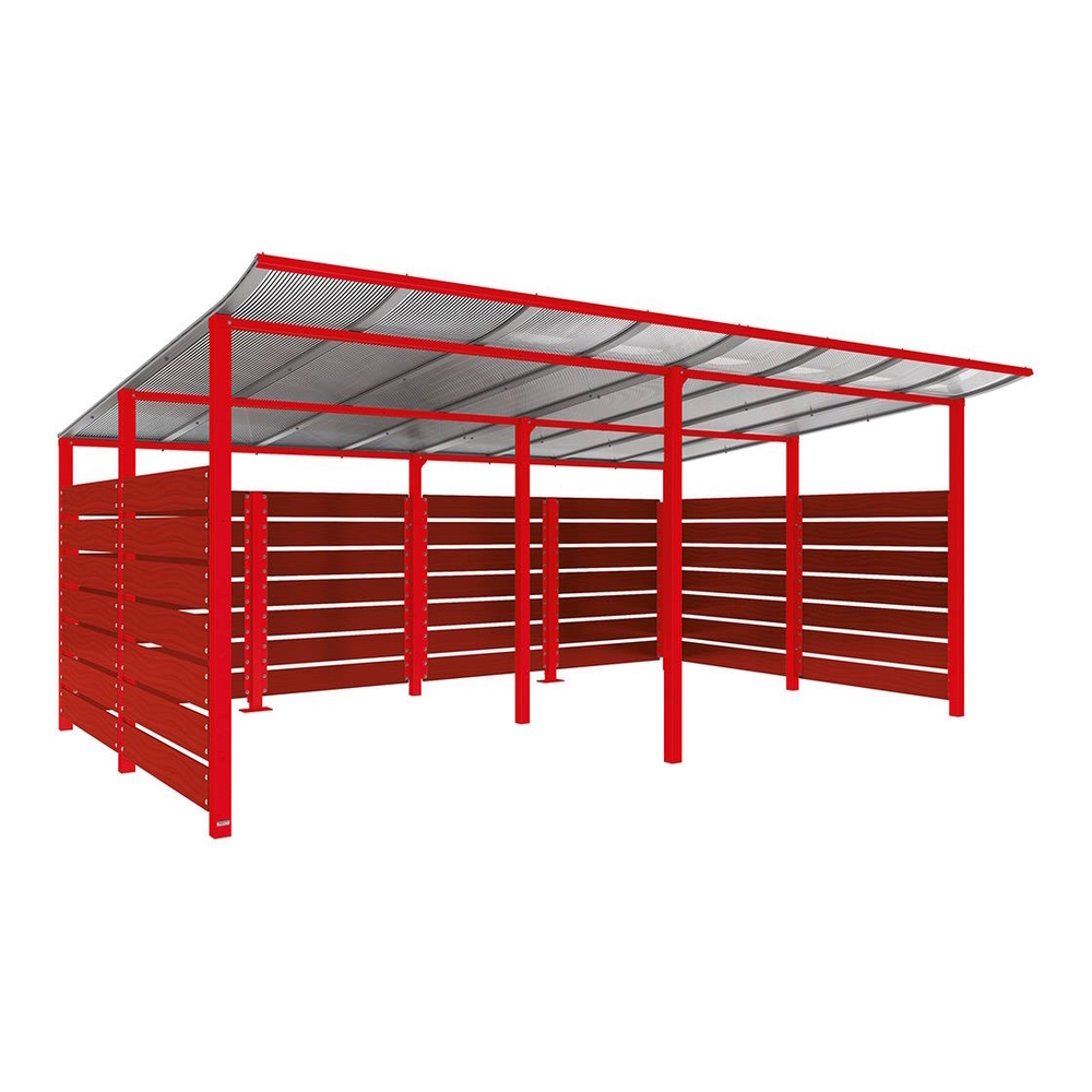 Abri conteneurs Modulo RAL3020 - Stratifié acajou - Scellement direct - Larg 5000mm Prof 3400mm - PROCITY - 529783.3020.ACAJ