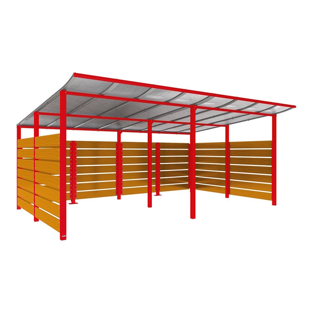 Abri conteneurs Modulo RAL3020 - Stratifié chêne clair - Scellement direct - Larg 5000mm Prof 3400mm - PROCITY - 529783.3020.CHEC