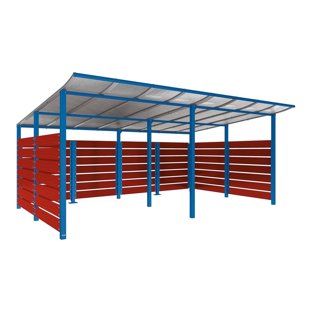 Abri conteneurs Modulo RAL5010 - Stratifié acajou - Scellement direct - Larg 5000mm Prof 3400mm - PROCITY - 529783.5010.ACAJ