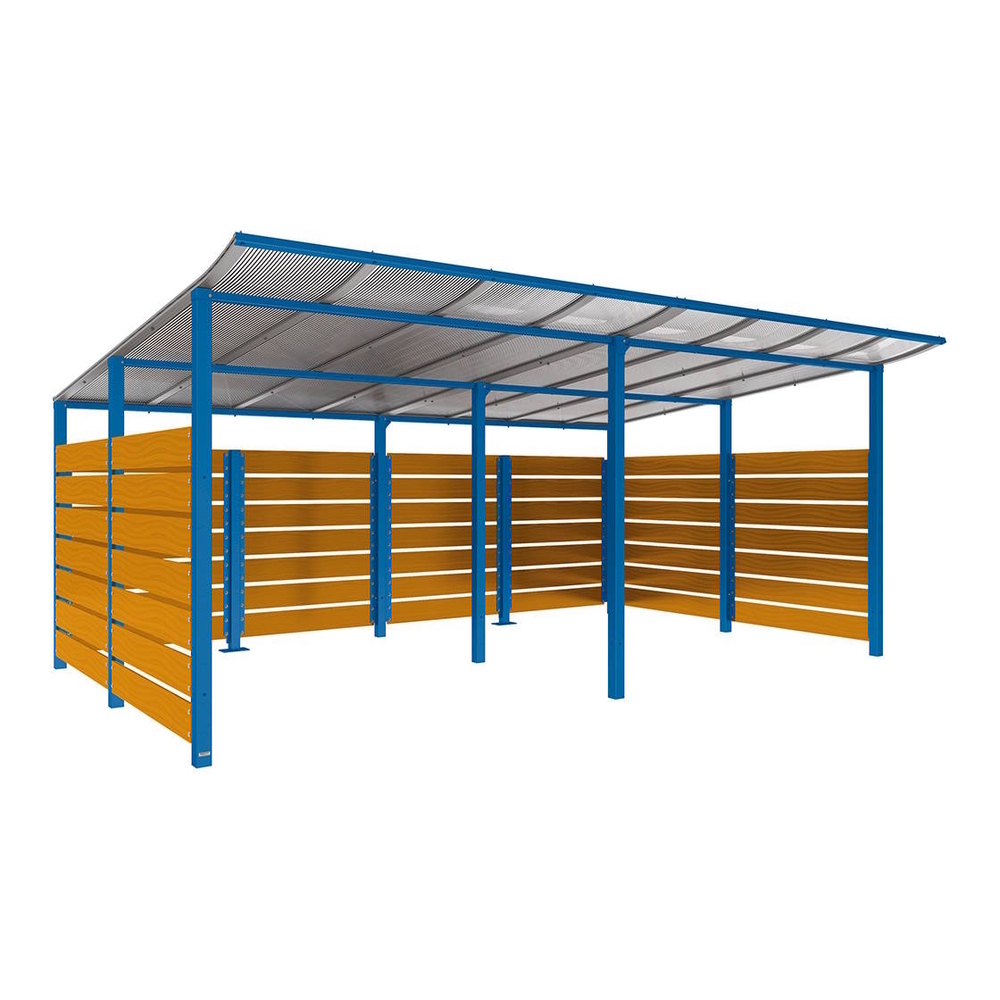 Abri conteneurs Modulo RAL5010 - Stratifié chêne clair - Scellement direct - Larg 5000mm Prof 3400mm - PROCITY - 529783.5010.CHEC