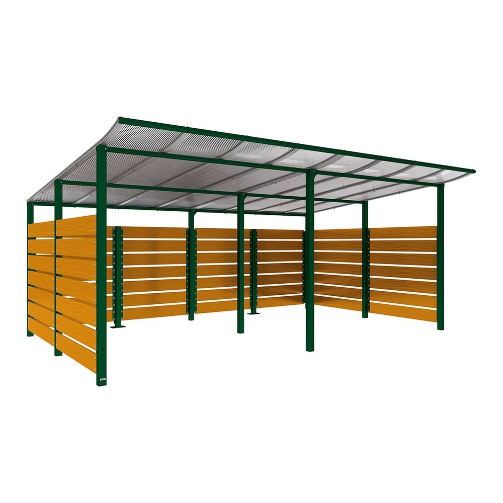 Abri conteneurs Modulo RAL6005 - Stratifié chêne clair - Scellement direct - Larg 5000mm Prof 3400mm - PROCITY - 529783.6005.CHEC