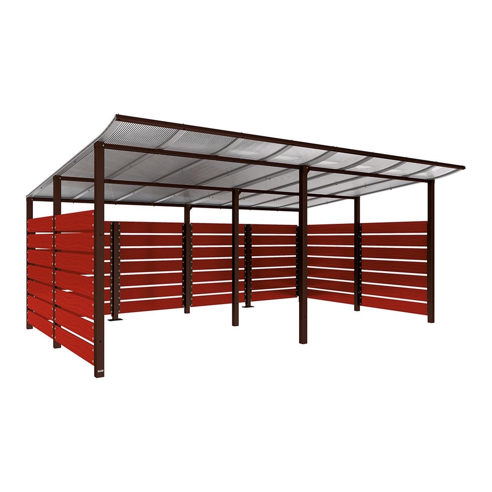 Abri conteneurs Modulo RAL8017 - Stratifié acajou - Scellement direct - Larg 5000mm Prof 3400mm - PROCITY - 529783.8017.ACAJ