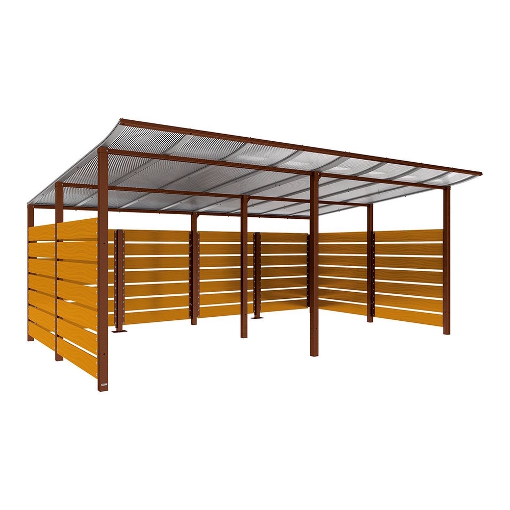 Abri conteneurs Modulo Aspect Corten - Stratifié chêne clair - Scellement direct - Larg 5000mm Prof 3400mm - PROCITY - 529783.S025.CHEC