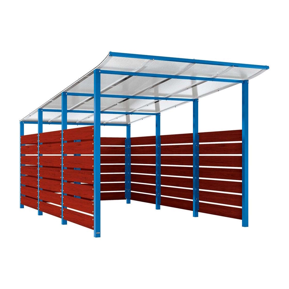 Abri conteneurs Modulo RAL5010 - Stratifié acajou - Scellement direct - Larg 2500mm Prof 4800mm - PROCITY - 529784.5010.ACAJ
