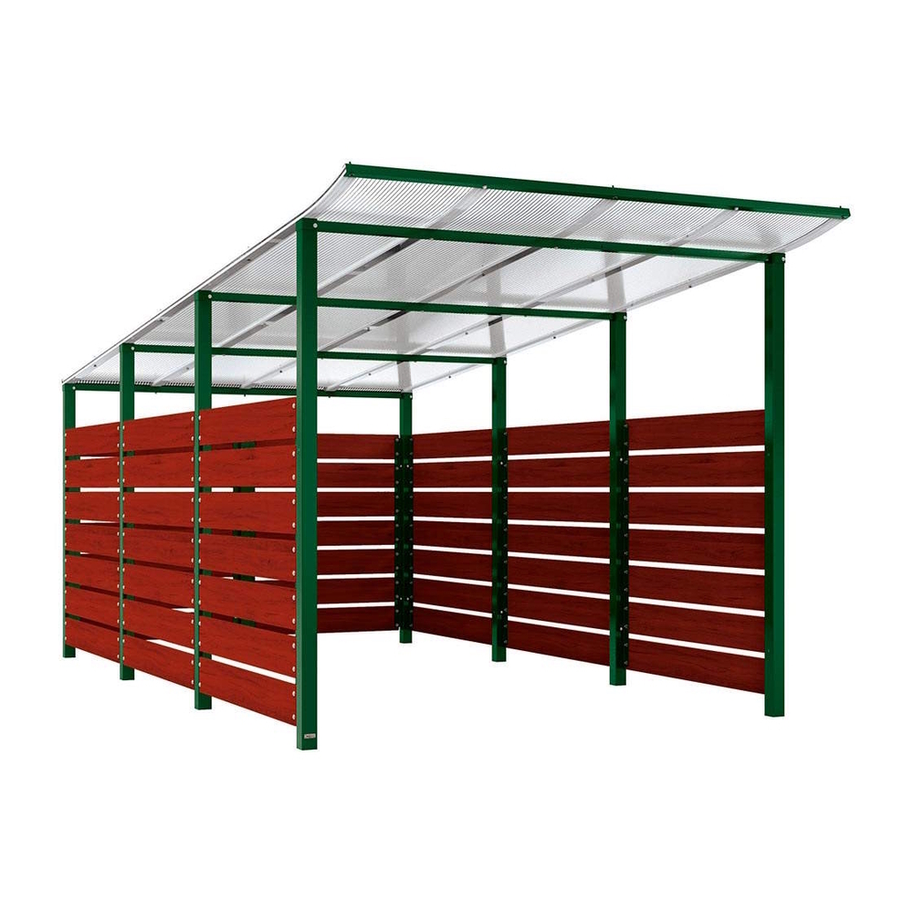 Abri conteneurs Modulo RAL6005 - Stratifié acajou - Scellement direct - Larg 2500mm Prof 4800mm - PROCITY - 529784.6005.ACAJ