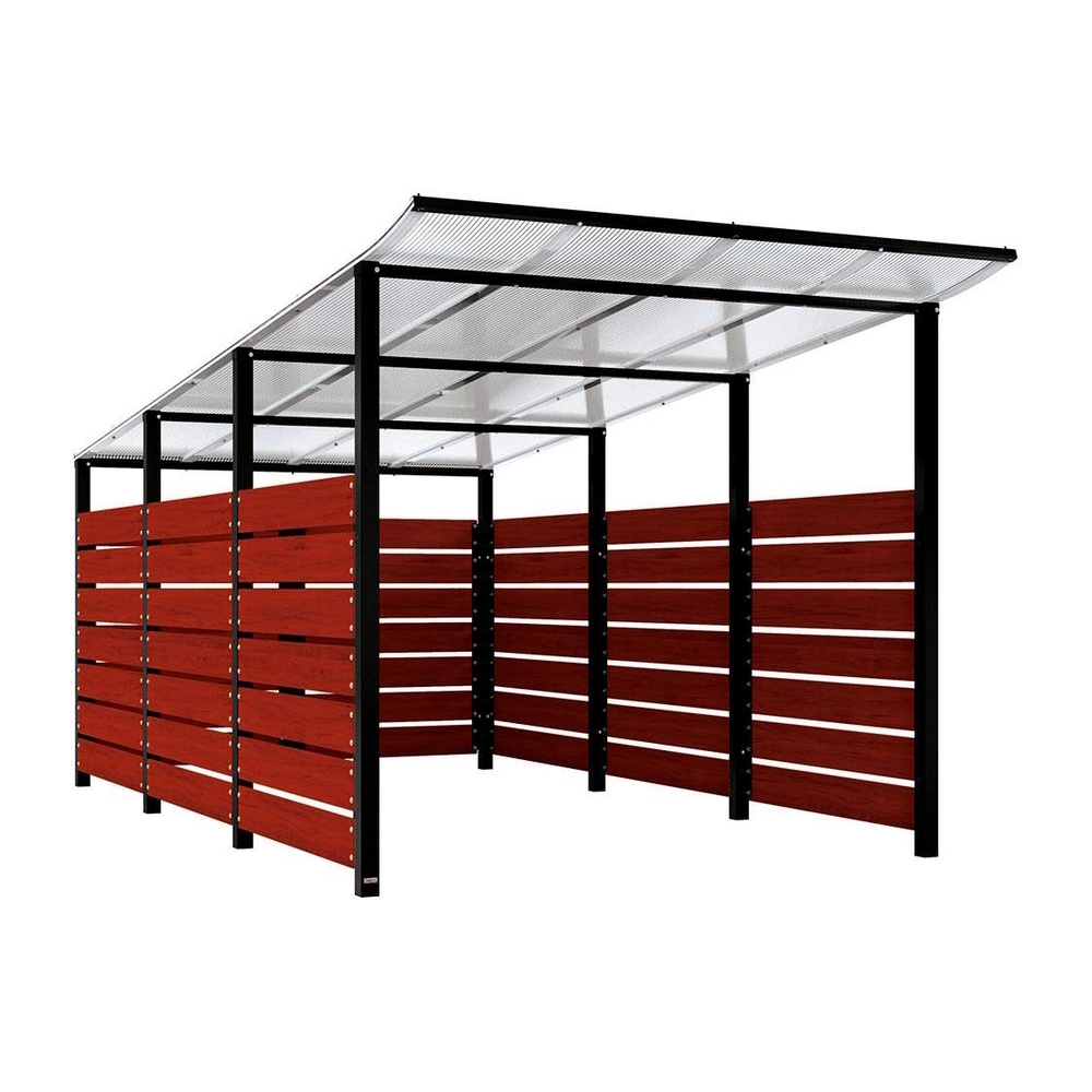 Abri conteneurs Modulo RAL9005 - Stratifié acajou - Scellement direct - Larg 2500mm Prof 4800mm - PROCITY - 529784.9005.ACAJ