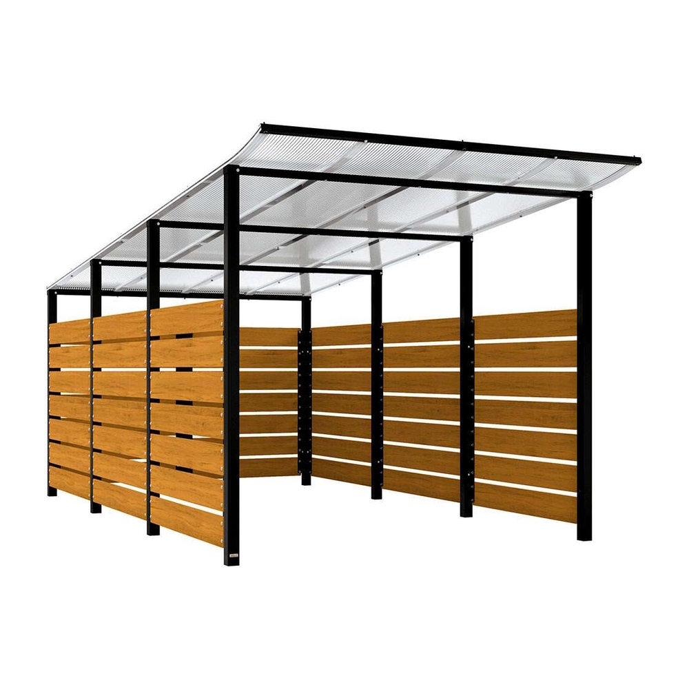 Abri conteneurs Modulo RAL9005 - Stratifié chêne clair - Scellement direct - Larg 2500mm Prof 4800mm - PROCITY - 529784.9005.CHEC