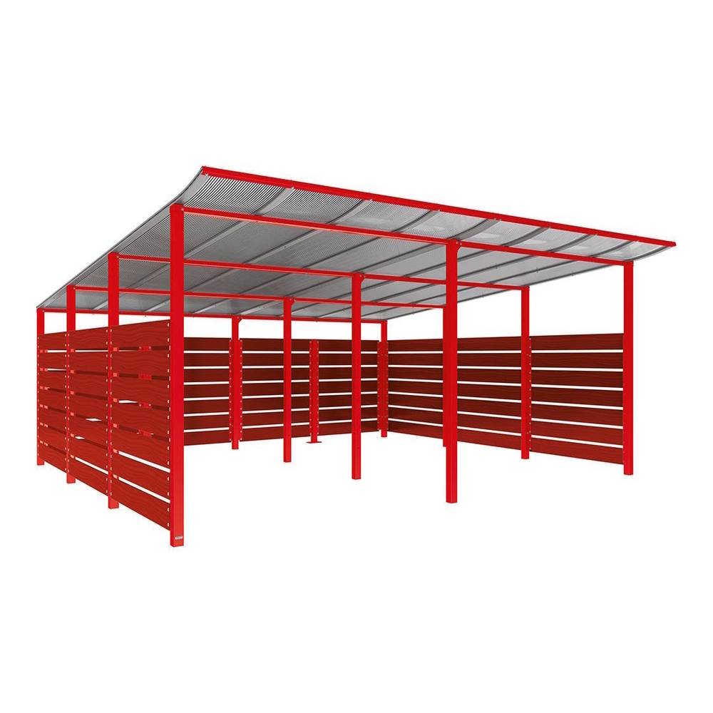 Abri conteneurs Modulo RAL3020 - Stratifié acajou - Scellement direct - Larg 5000mm Prof 4800mm - PROCITY - 529785.3020.ACAJ