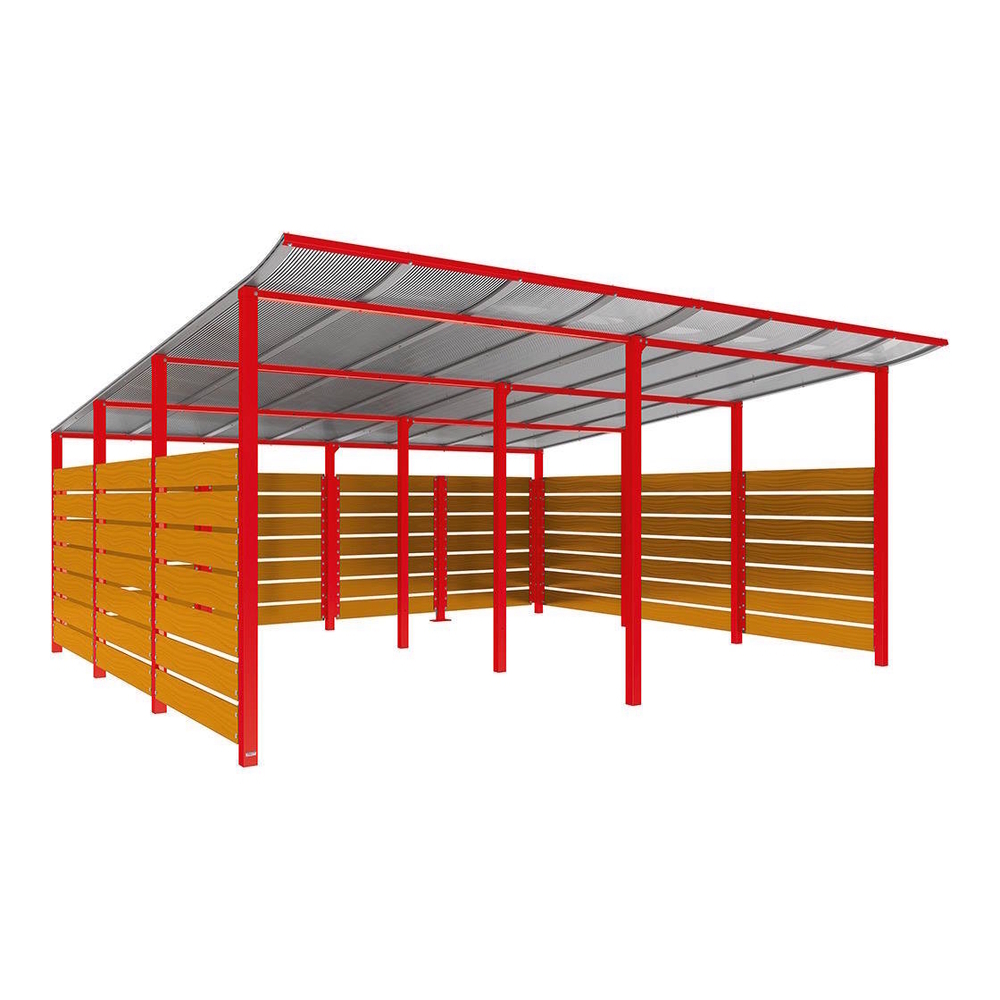 Abri conteneurs Modulo RAL3020 - Stratifié chêne clair - Scellement direct - Larg 5000mm Prof 4800mm - PROCITY - 529785.3020.CHEC