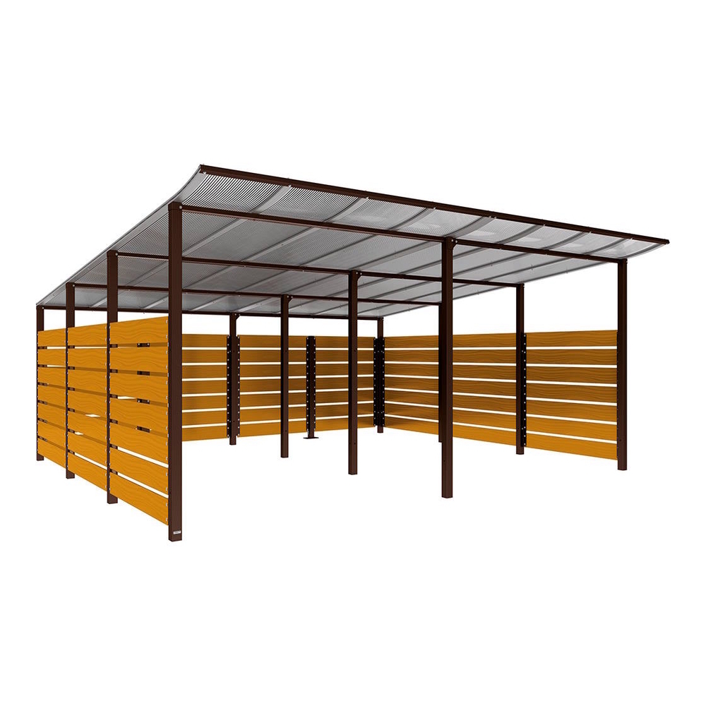 Abri conteneurs Modulo RAL8017 - Stratifié chêne clair - Scellement direct - Larg 5000mm Prof 4800mm - PROCITY - 529785.8017.CHEC