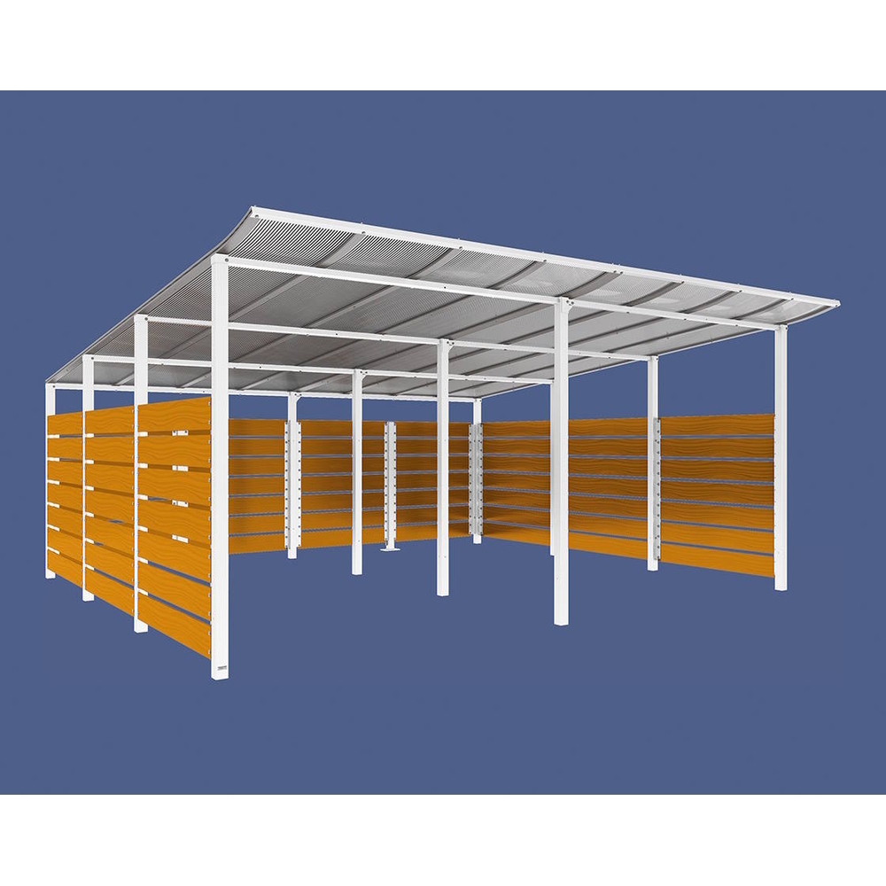 Abri conteneurs Modulo RAL9010 - Stratifié chêne clair - Scellement direct - Larg 5000mm Prof 4800mm - PROCITY - 529785.9010.CHEC