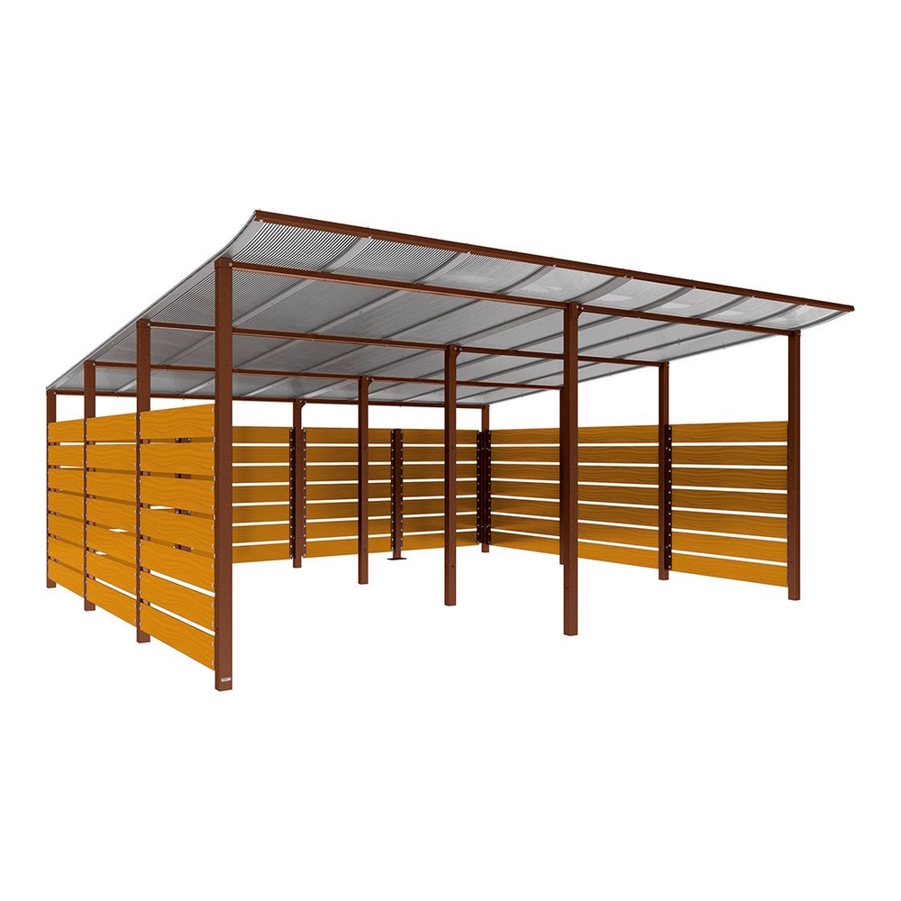 Abri conteneurs Modulo Aspect Corten - Stratifié chêne clair - Scellement direct - Larg 5000mm Prof 4800mm - PROCITY - 529785.S025.CHEC