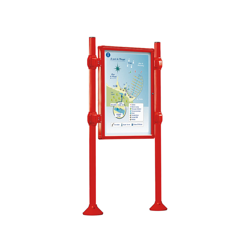 Panneau-vitrines d'information Inox brossé RAL3020 - 1200x800 - Module initial - Simple face - Sans bandeau-titre - PROCITY - 530109.3020