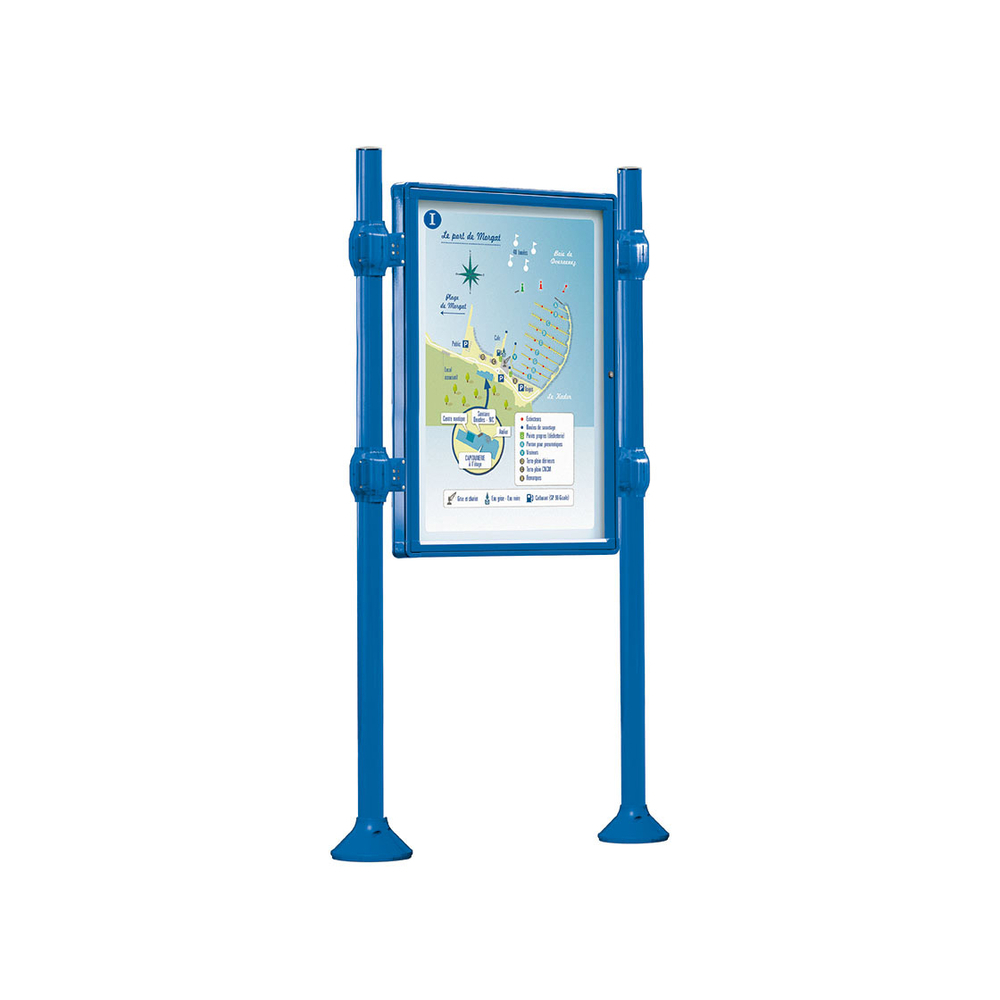 Panneau-vitrines d'information Inox brossé RAL5010 - 1200x800 - Module initial - Simple face - Sans bandeau-titre - PROCITY - 530109.5010