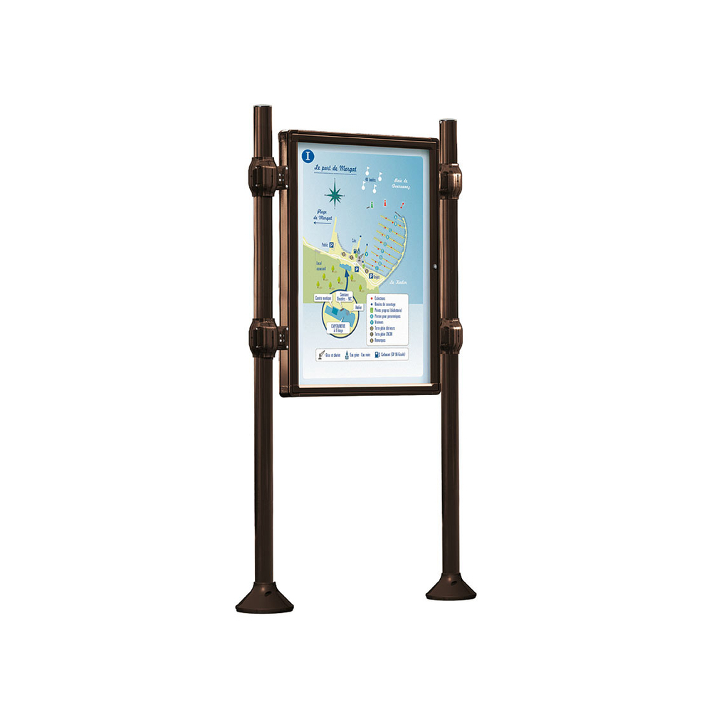 Panneau-vitrines d'information Inox brossé RAL8017 - 1200x800 - Module initial - Simple face - Sans bandeau-titre - PROCITY - 530109.8017