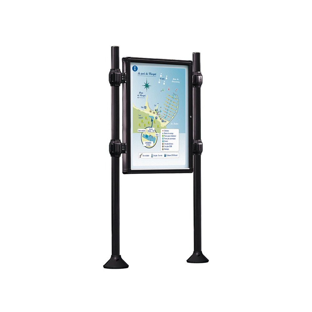 Panneau-vitrines d'information Inox brossé RAL9005 - 1200x800 - Module initial - Simple face - Sans bandeau-titre - PROCITY - 530109.9005