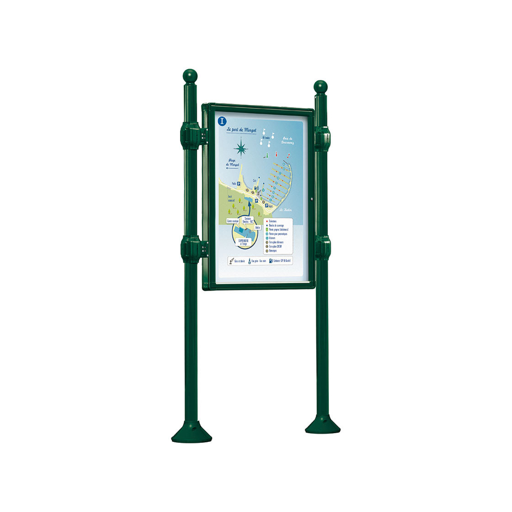 Panneau-vitrines d'information Boule RAL6005 - 1200x800 - Module initial - Double face - Sans bandeau-titre - PROCITY - 540102.6005