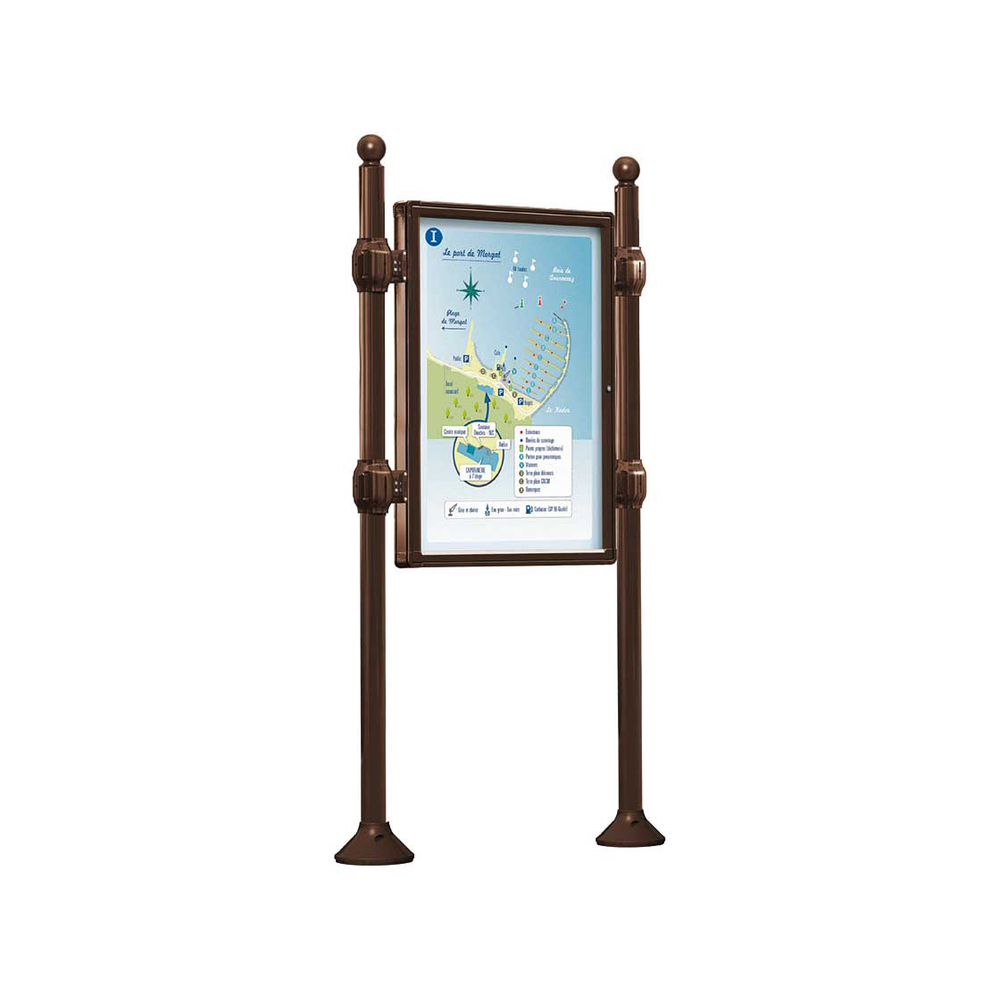 Panneau-vitrines d'information Boule RAL8017 - 1200x800 - Module initial - Double face - Sans bandeau-titre - PROCITY - 540102.8017